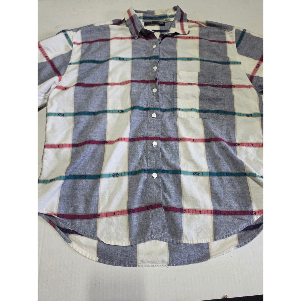 Vintage Pinot Noir Plaid Southwestern Button Down Shirt Blue Pink Cotton 22W